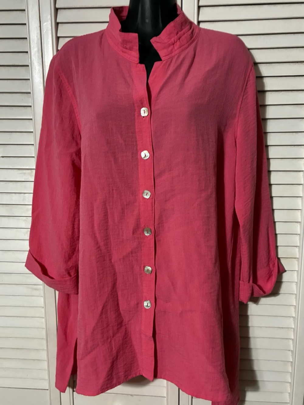 John Mark Women's Pink Button-Front Tunic Shirt - Lightweight Relaxed Fit